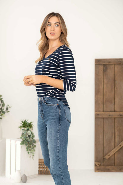 Navy Stripe Ariana Cotton Ladies Top by Lighthouse
