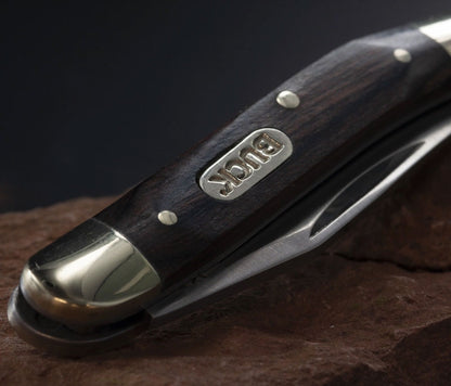 Wood handle with brass bolsters Single Blade Compact Pocket Knife by Buck Knives  