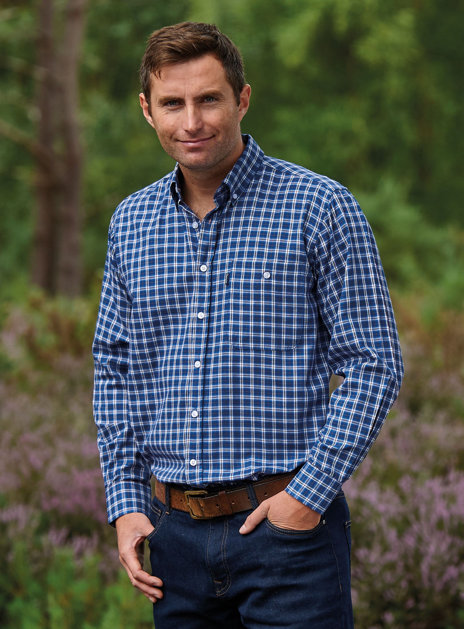 Champion Ashbourne Blue Check Long Sleeve Shirt