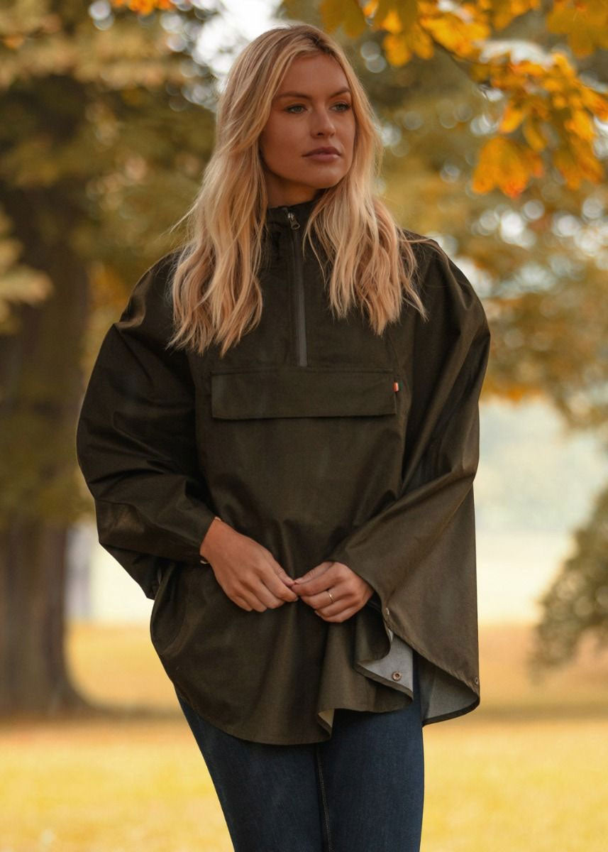 Hooded ladies waterproof cape Fernley Woodland green  