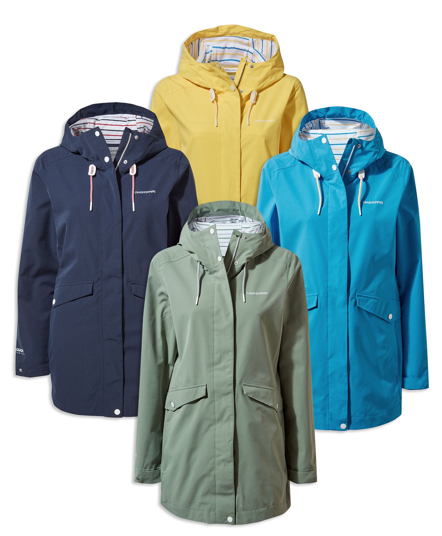 Craghoppers Salia Mid Length Waterproof Jacket | Blue Navy, Sage, Limoncello, Mediterranean Blue