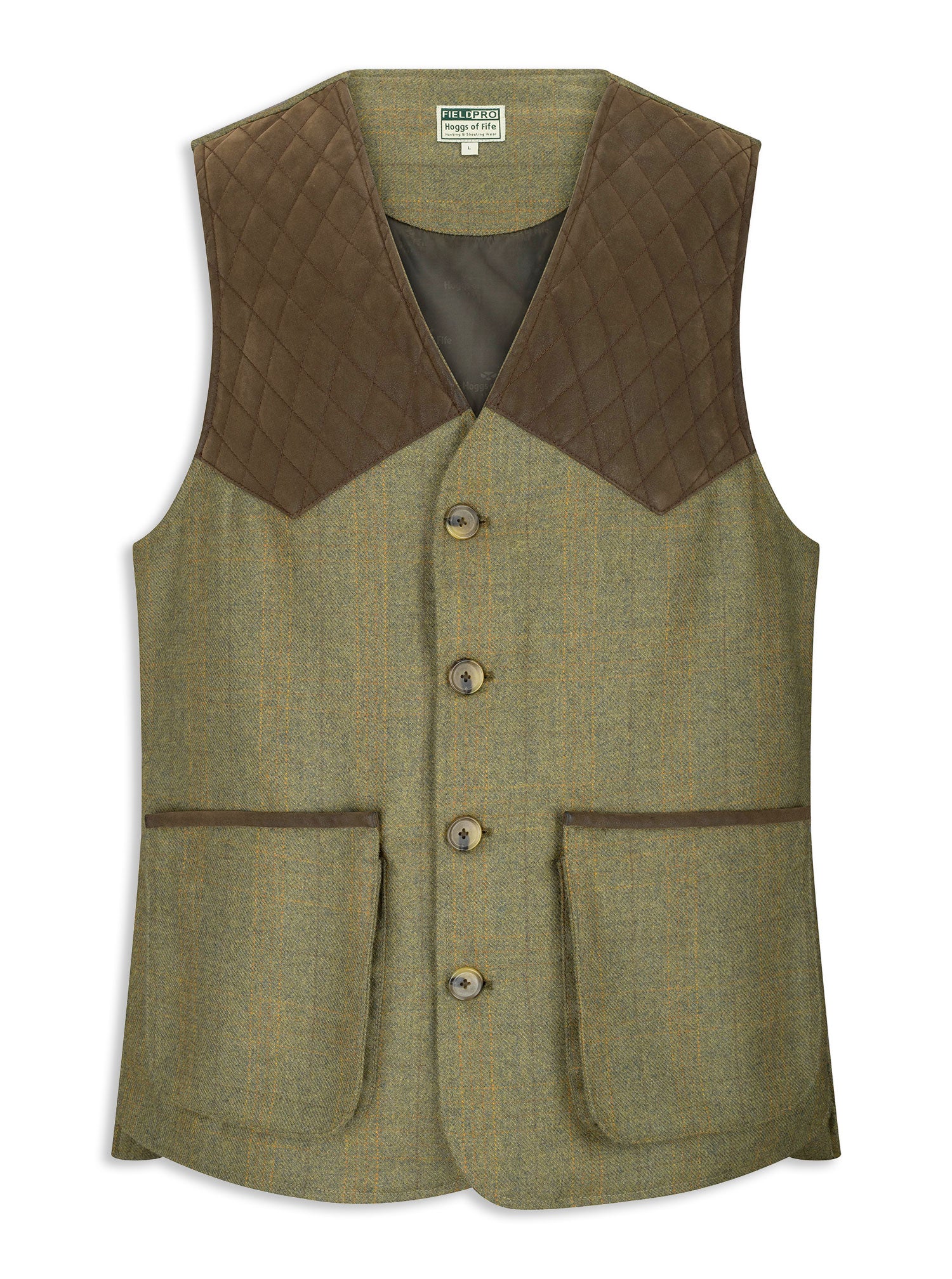 Suede shoulder patches Hoggs of Fife Kinloch Technical Tweed Field Waistcoat | Autumn Bracken