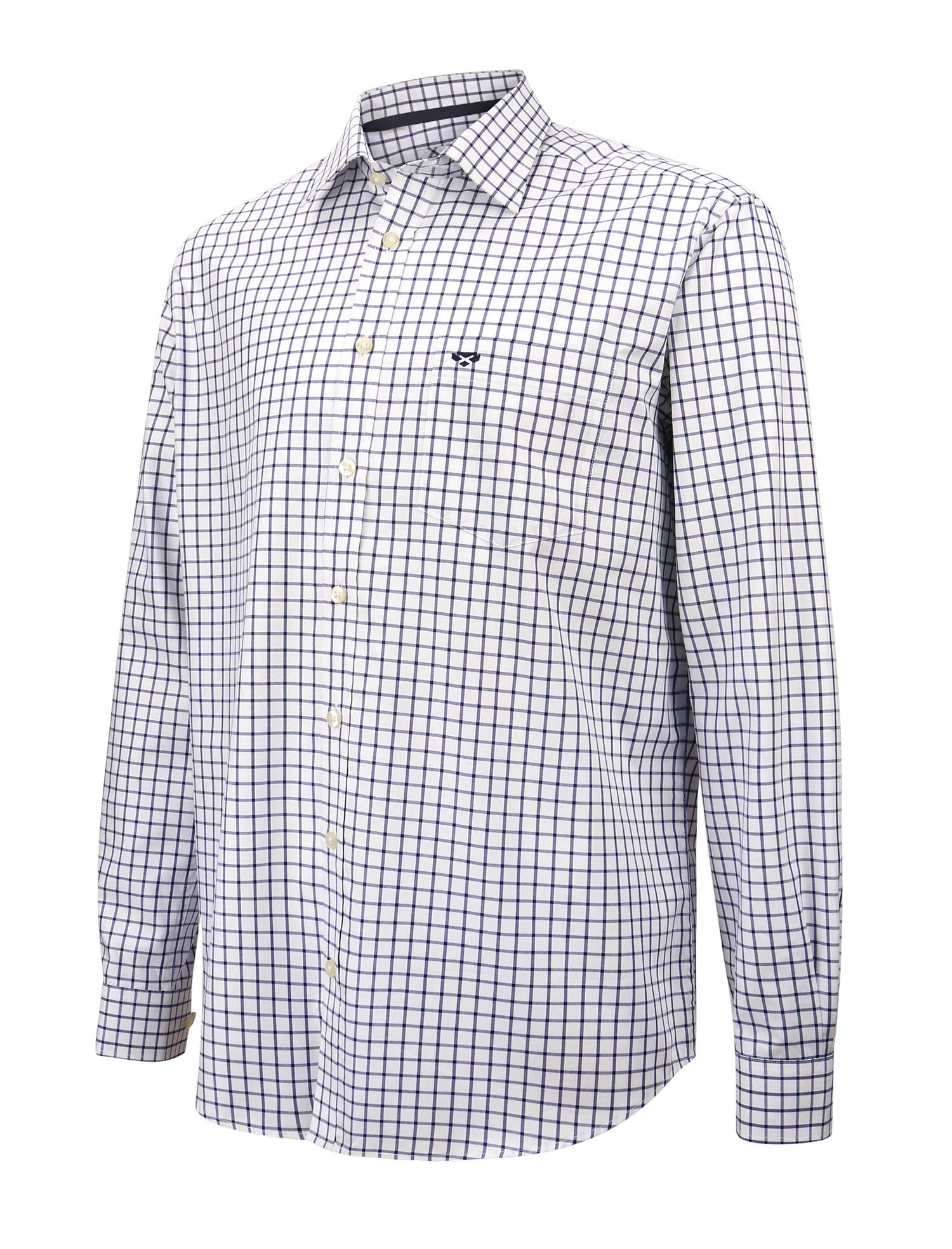 Hoggs of Fife Turnberry Cotton Twill Shirt | Navy Tattersall Check 