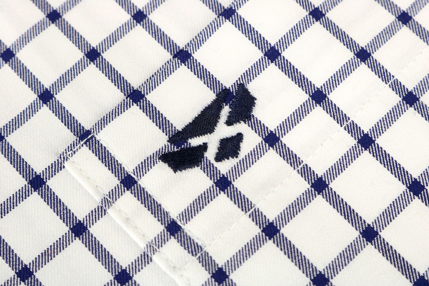 Navy and white check cotton shirt