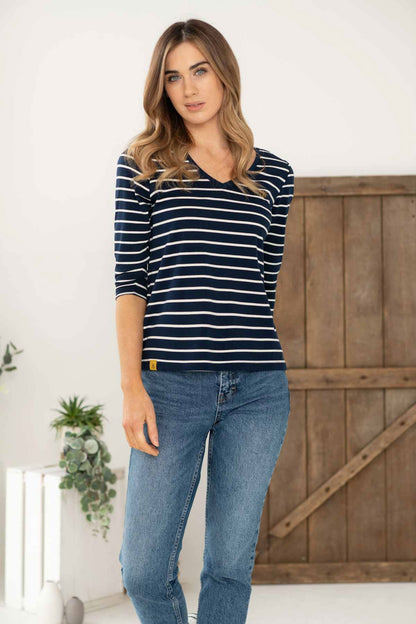 Ariana Cotton Ladies Top by Lighthouse Navy Stripe 