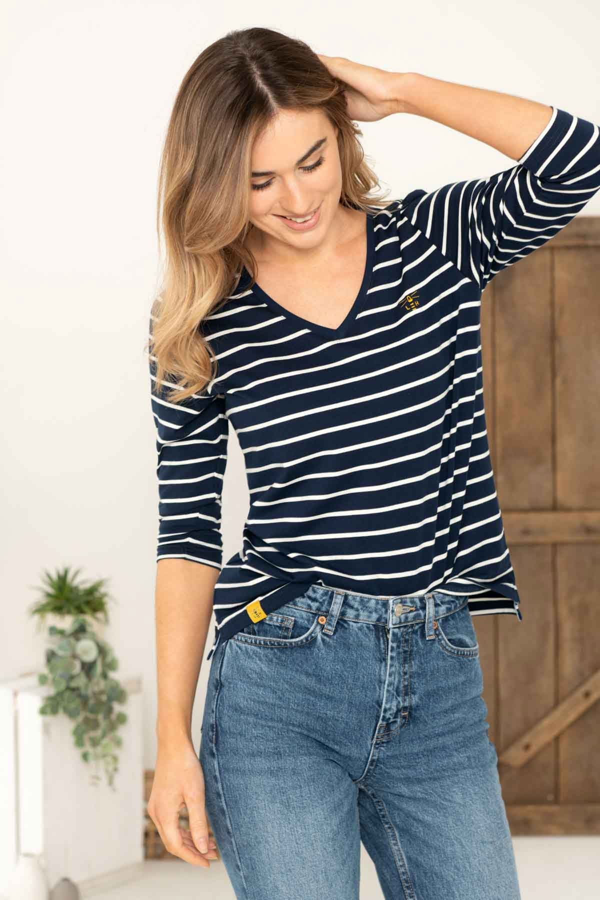 Navy stripe Ariana Cotton Ladies Top by Lighthouse