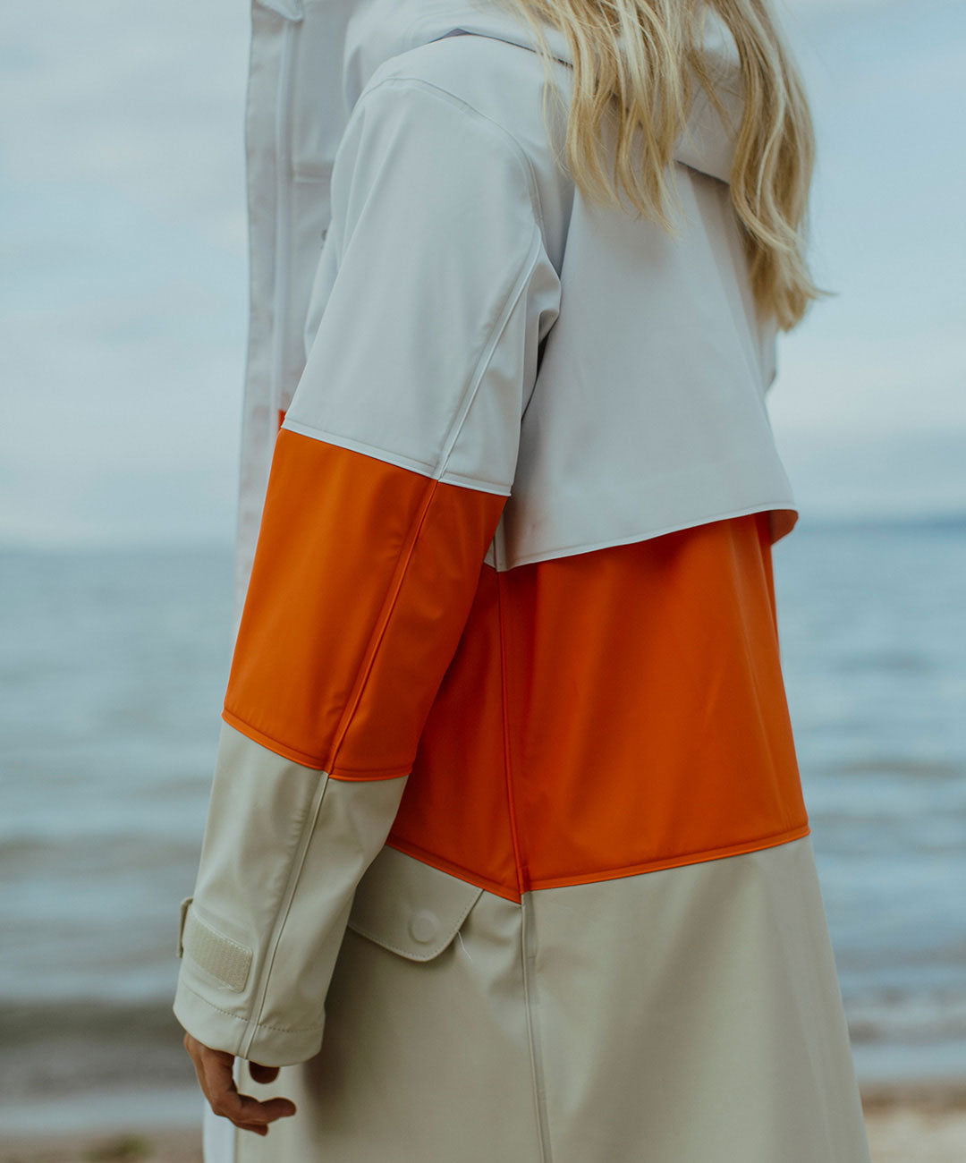 White Orange Beige Long Waterproof Coat