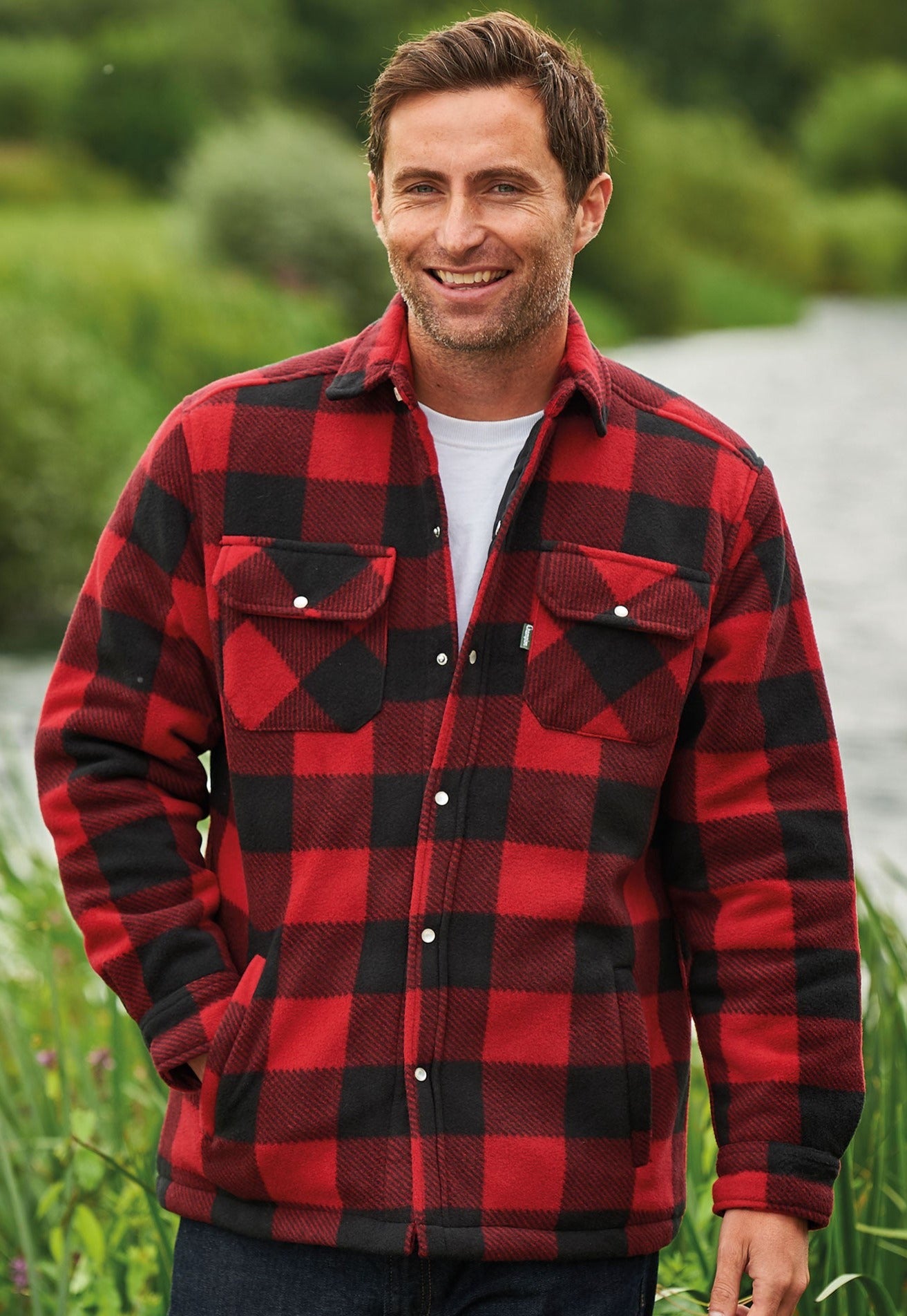 Red and black check Champion Kinross Padded Fleece Lumberjack Shirt 