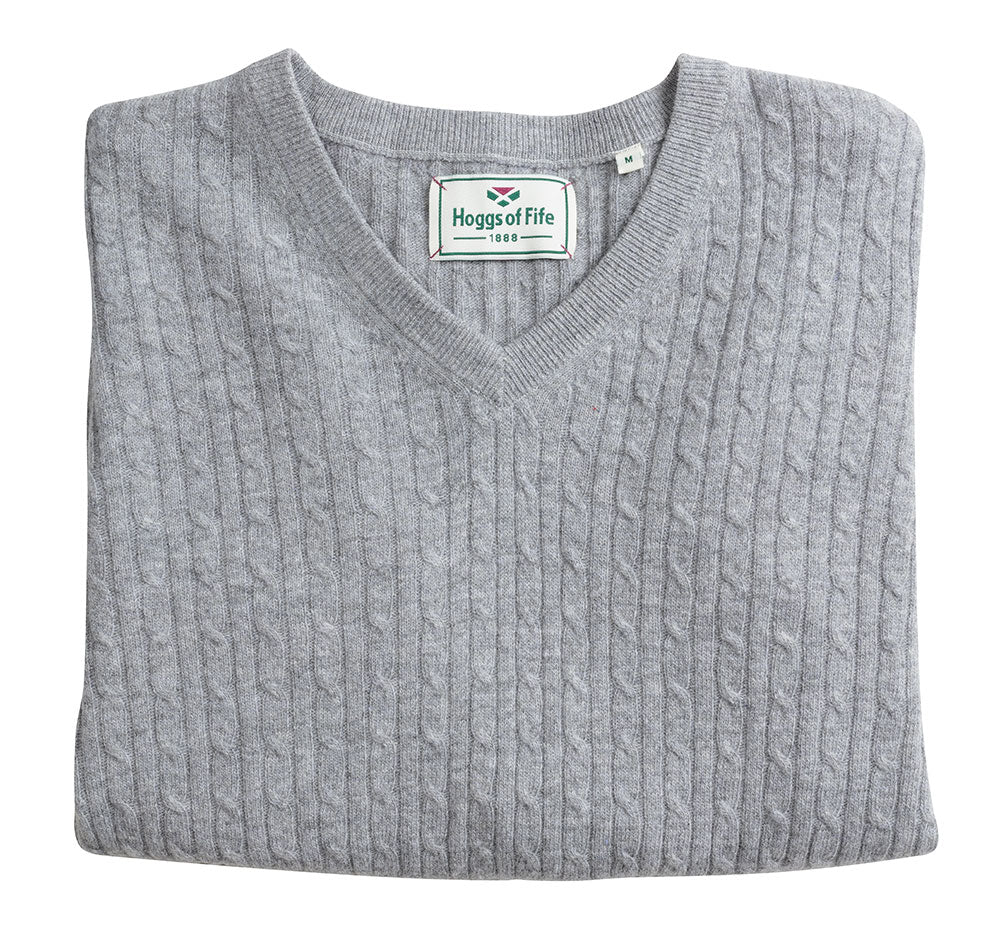 Grey Hoggs of Fife Ladies Cable V-Neck Sweater 