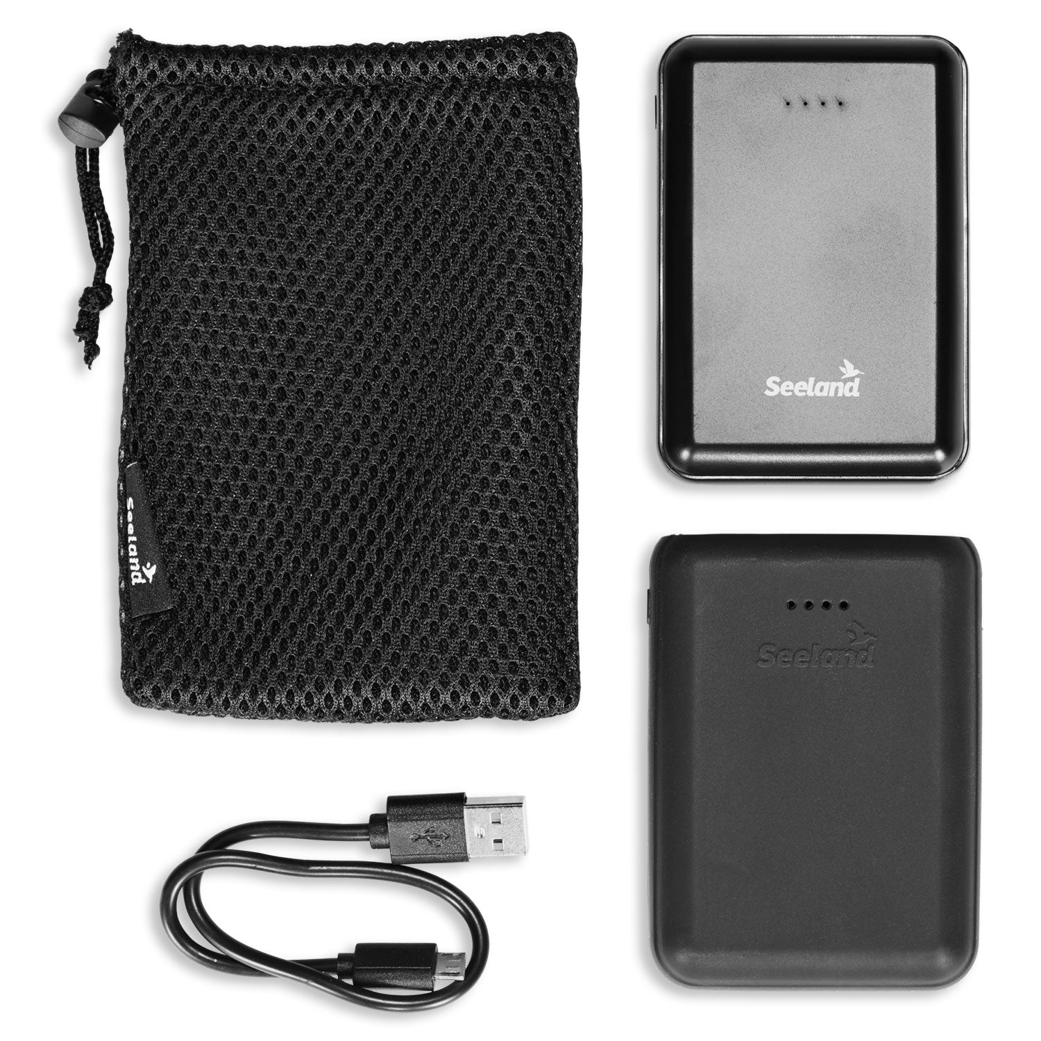 Mesh Bag, Silicon Sleeve, USB lead Seeland Heat Power Bank