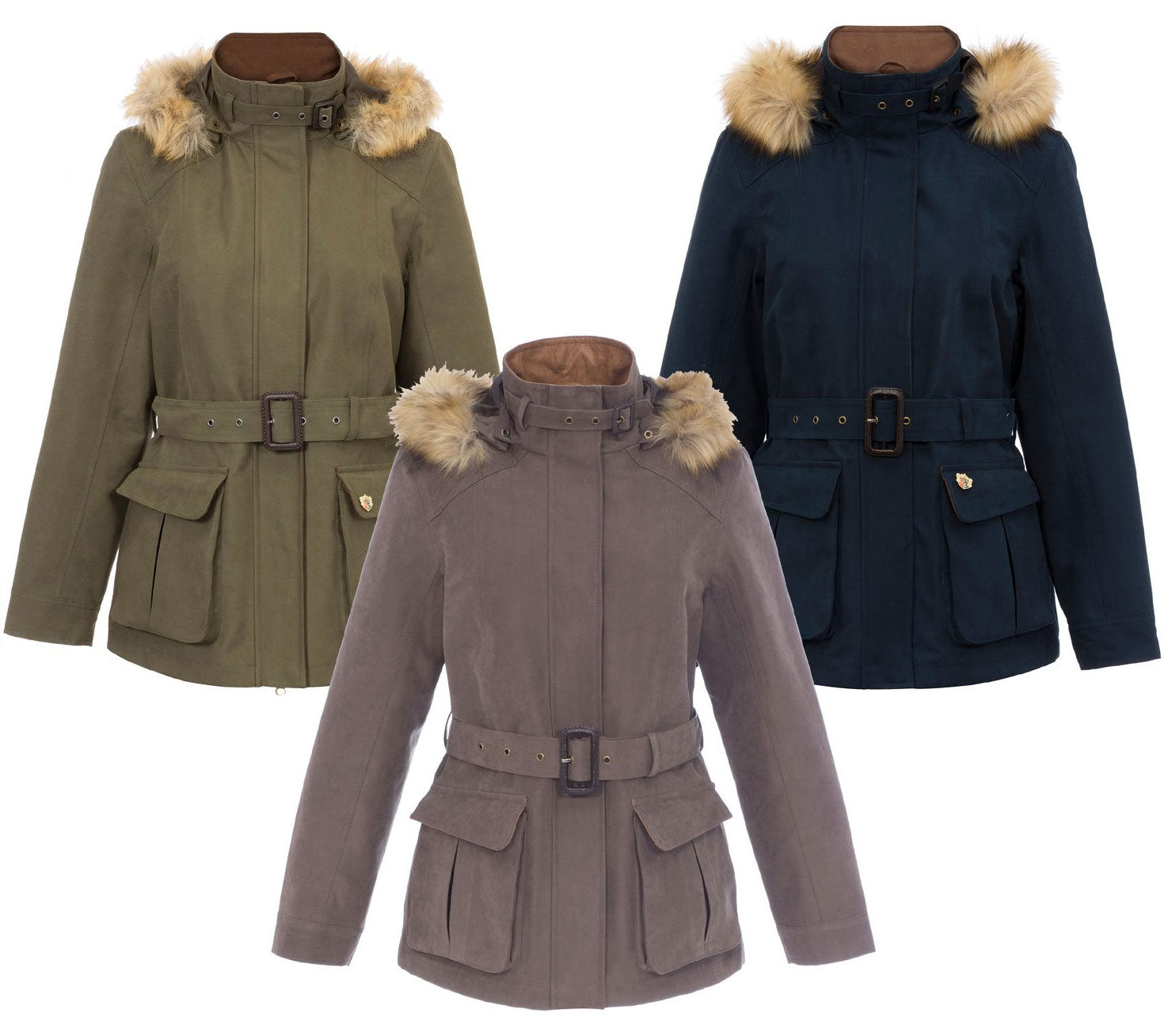 Alan Paine Berwick Jacket with Faux Fur Trim hood in three colours Brown , navy and olive