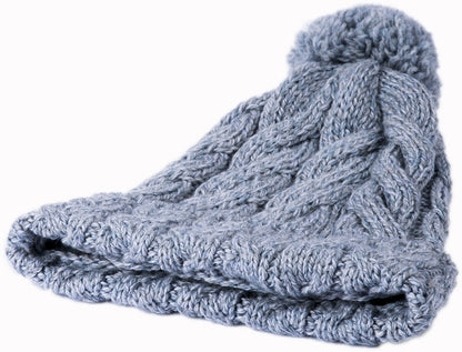 Aran Chunky Knit Bobble Hat light grey 