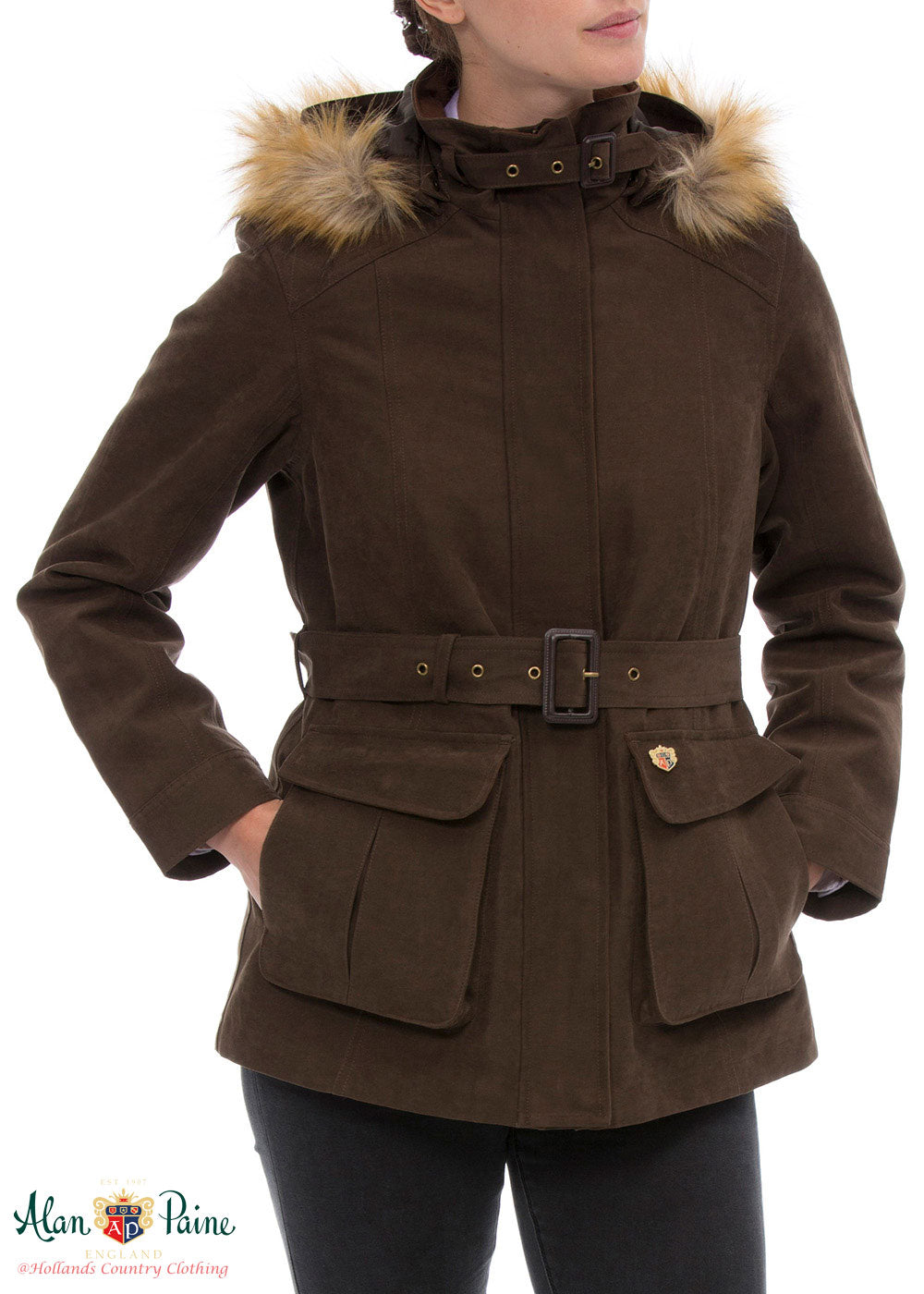 brown Alan Paine Berwick Jacket with Faux Fur Trim 