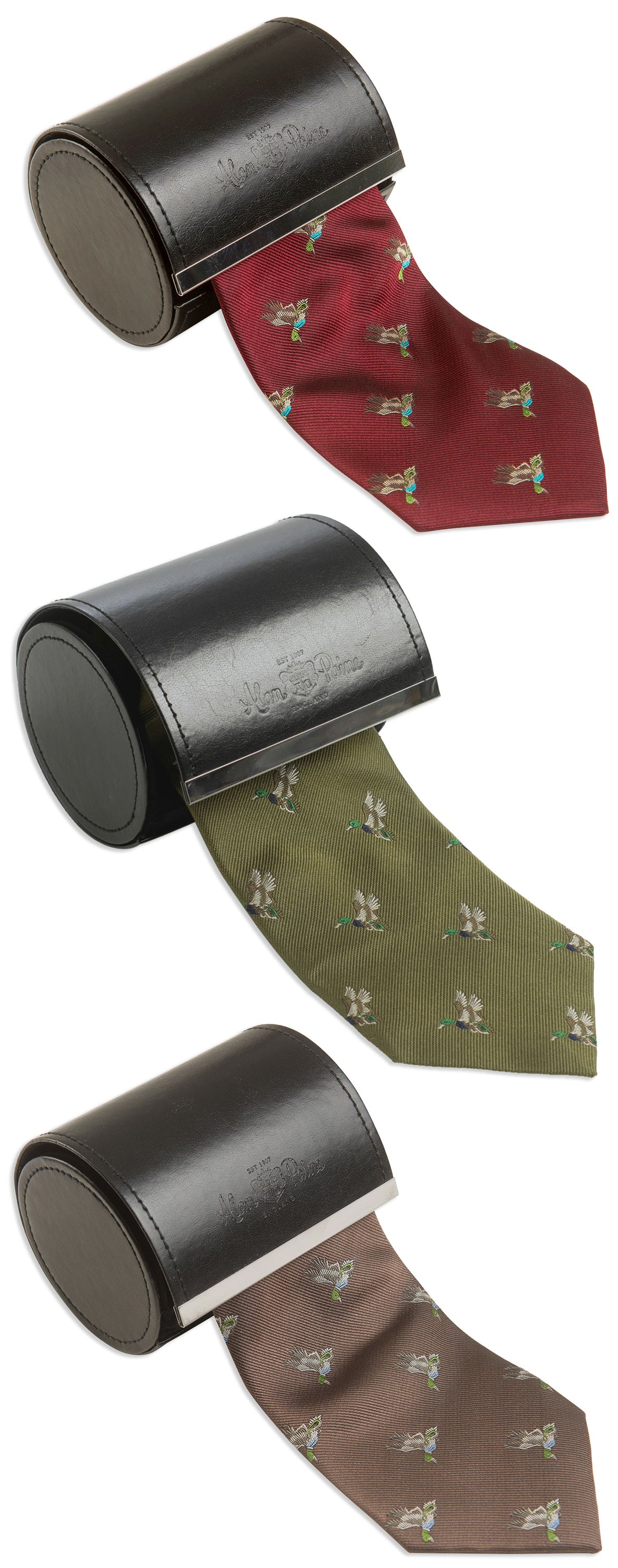 Alan Paine Ripon Silk Tie | Ducks Brown Green Bordeaux colours