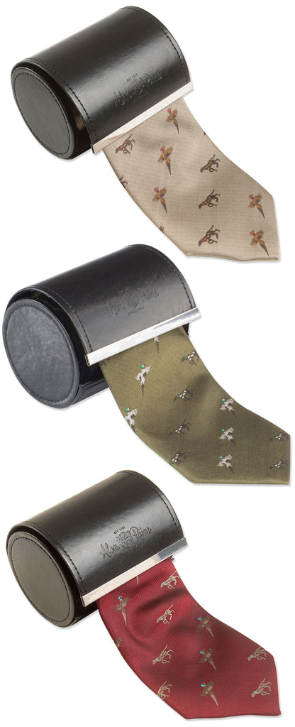 Alan Paine Ripon Silk Tie | Bird &amp; Dog IN GREEN , BORDEAUX AND GOLD
