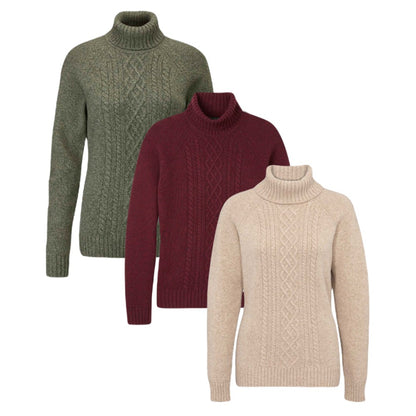 Alan Paine Brightmere Ladies Roll Neck In Olive, Bordeaux, Biscuit
