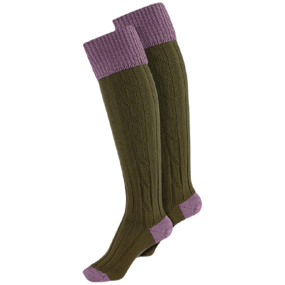 Alan Paine Ladies Shooting Socks in Lilac &amp; Olive