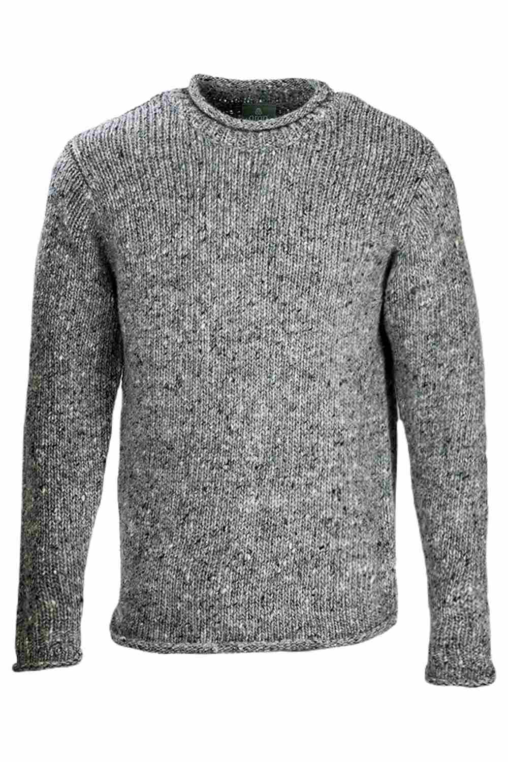 Aran Donegal Wool Roll Neck Sweater In Silver 