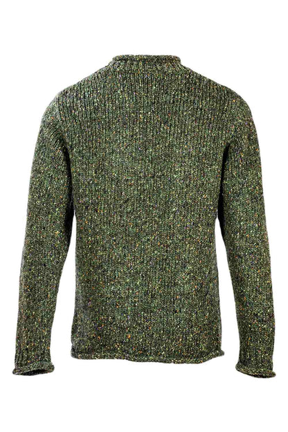 Aran Donegal Wool Roll Neck Sweater In Green 