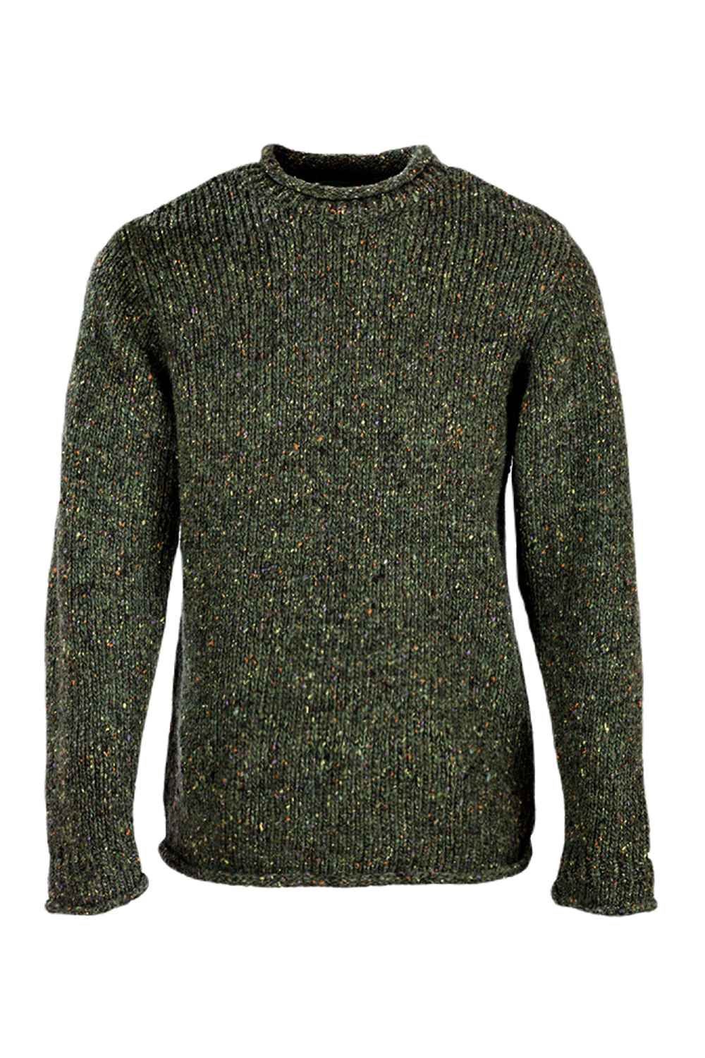 Aran Donegal Wool Roll Neck Sweater In Green 