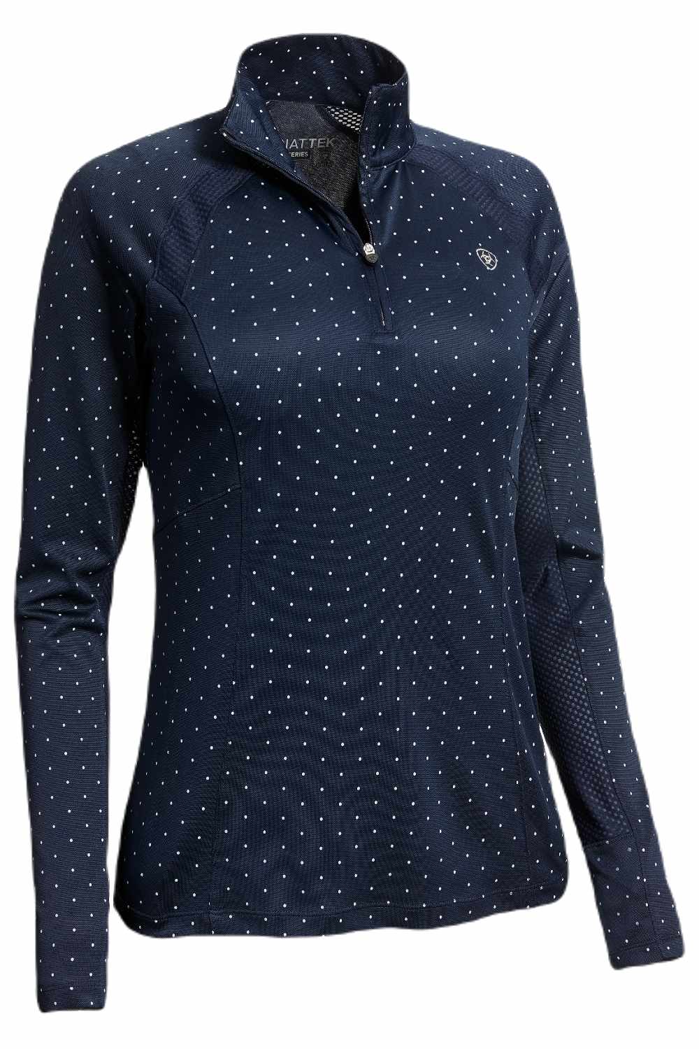 Ariat Womens Sunstopper 2.0 Team 1/4 Zip Baselayer In Navy Dot