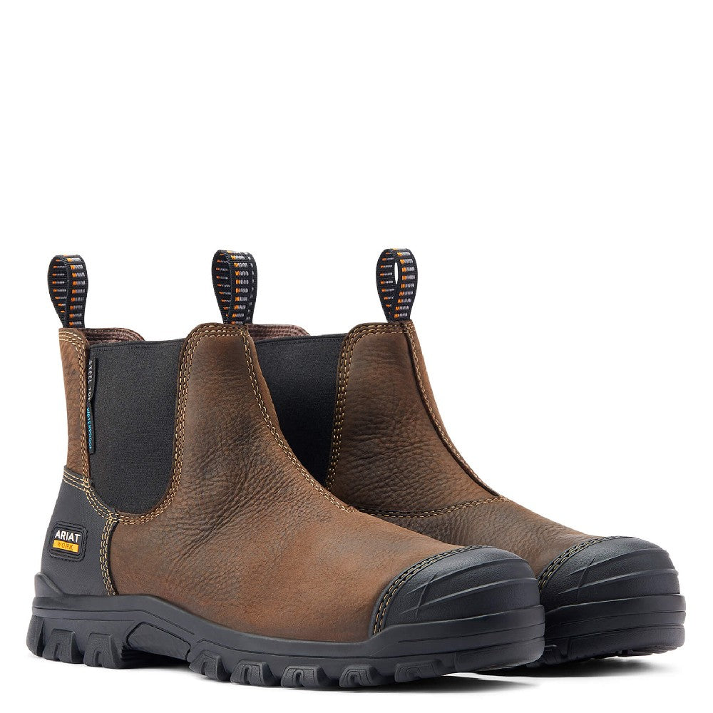 Ariat Mens Treadfast Chelsea Waterproof Steel Toe Work Boot in Dark Brown
