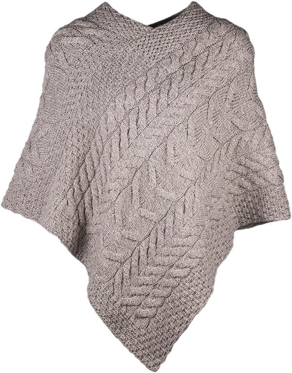 Beige Aran Merino Wool Knit Poncho 