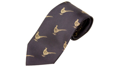 Bisley Silk Tie in No. 15 Navy Pheasants