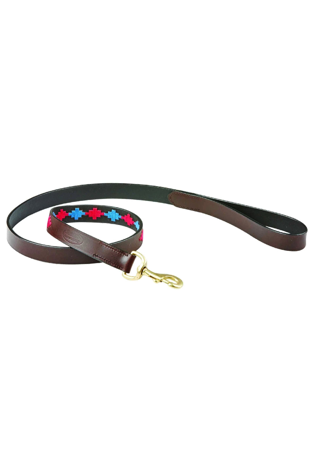 WeatherBeeta Polo Leather Dog Lead in Beaufort Brown/Pink/Blue