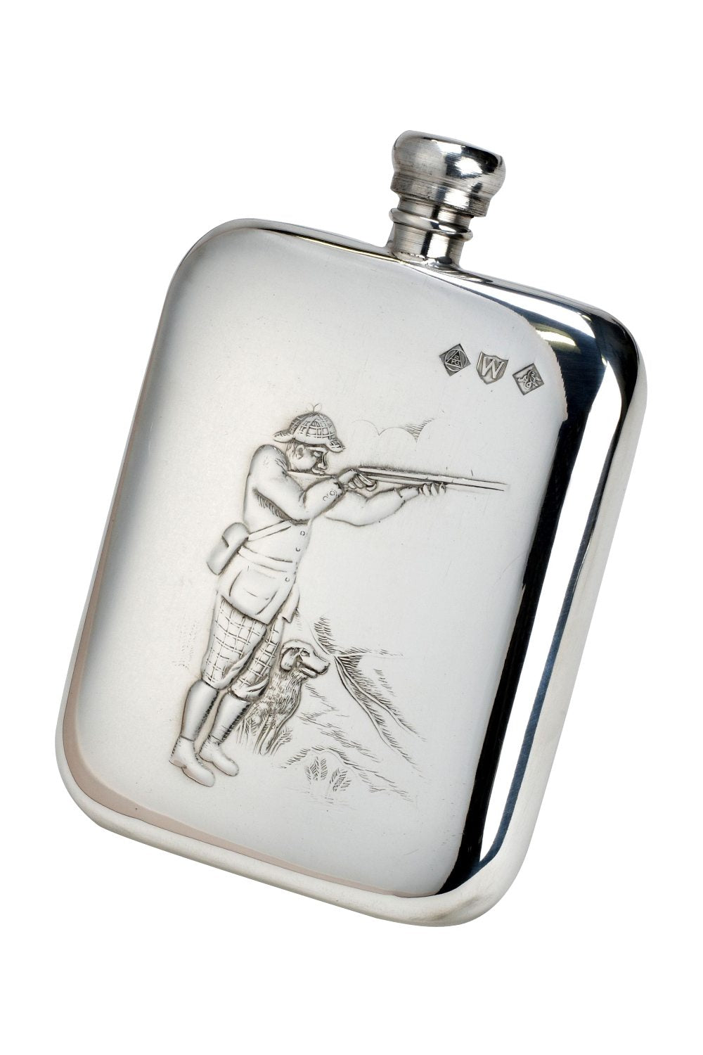 Bisley 6oz Shooter &amp; Dog Pewter Rounded Flask