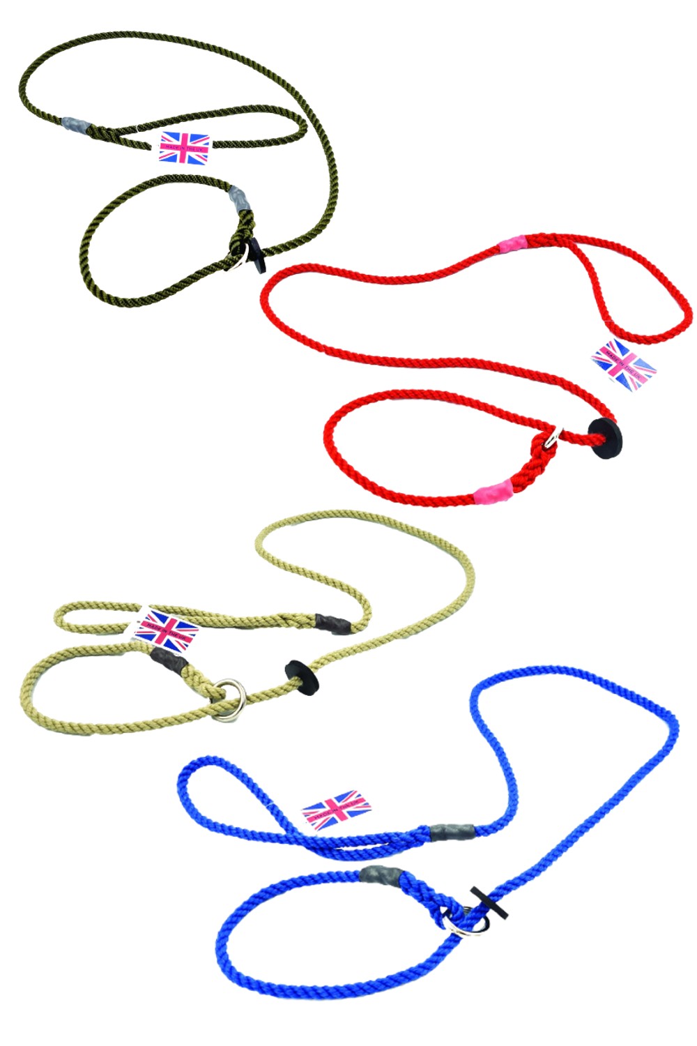 Bisley Deluxe Slip Lead with Rubber Stop In Green, Red, Natural and Blue
