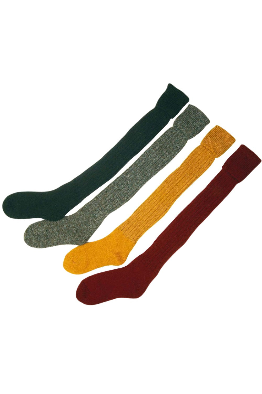 Bisley Plain Stockings In Olive, Tweed, Yellow and Red