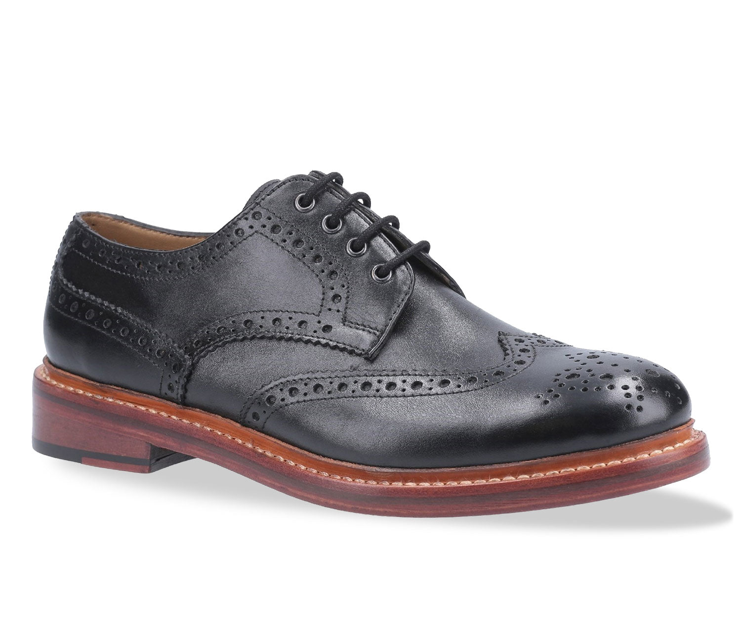 Black Cotswold Quenington All Leather Brogue Shoe 