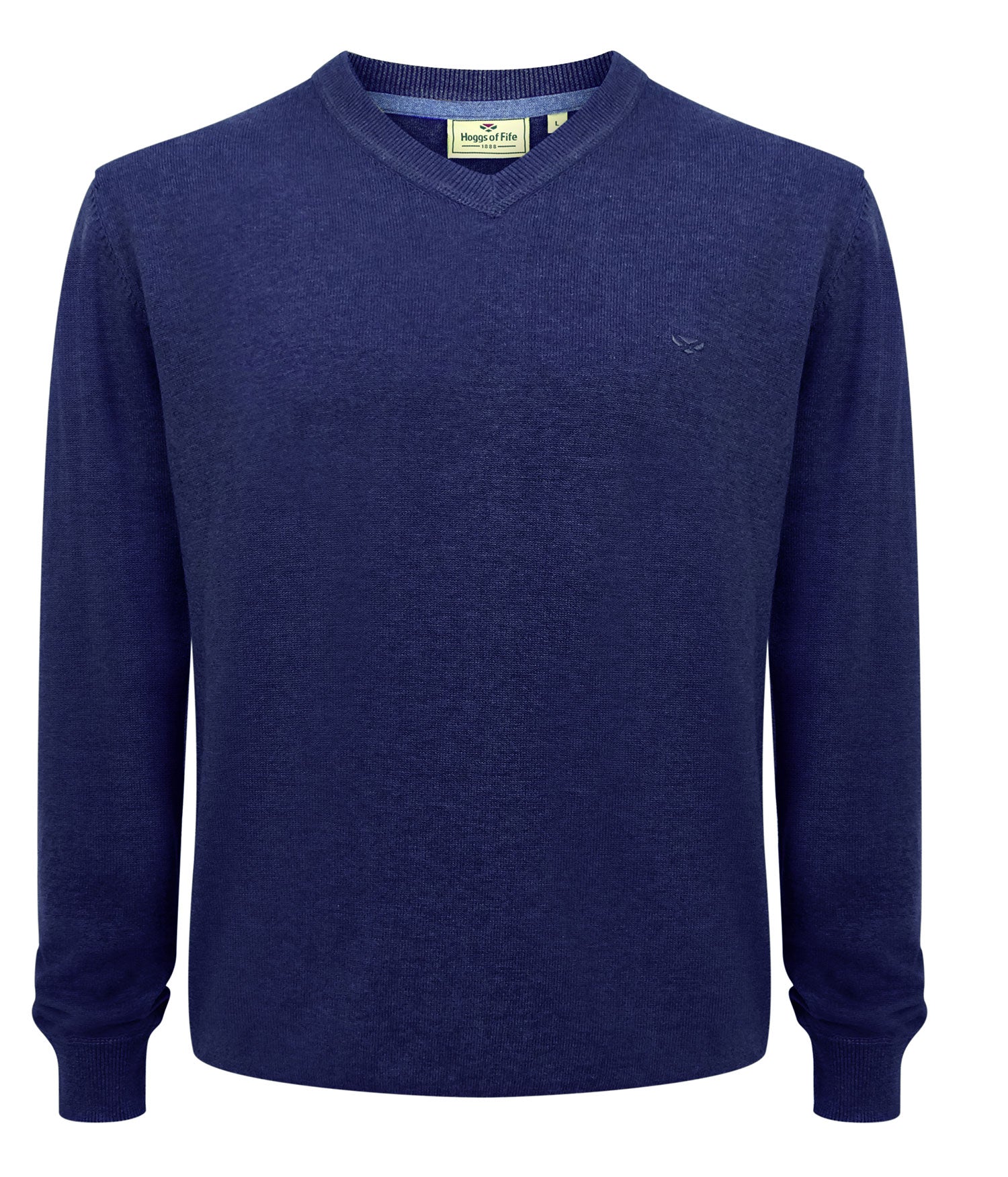 Navy Denim Stirling V Neck Cotton Sweater by Hoggs of Fife 