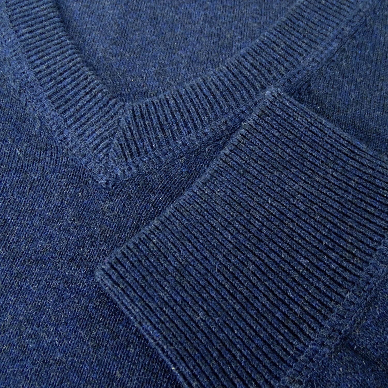 Navy Denim Stirling V Neck Cotton Sweater by Hoggs of Fife 