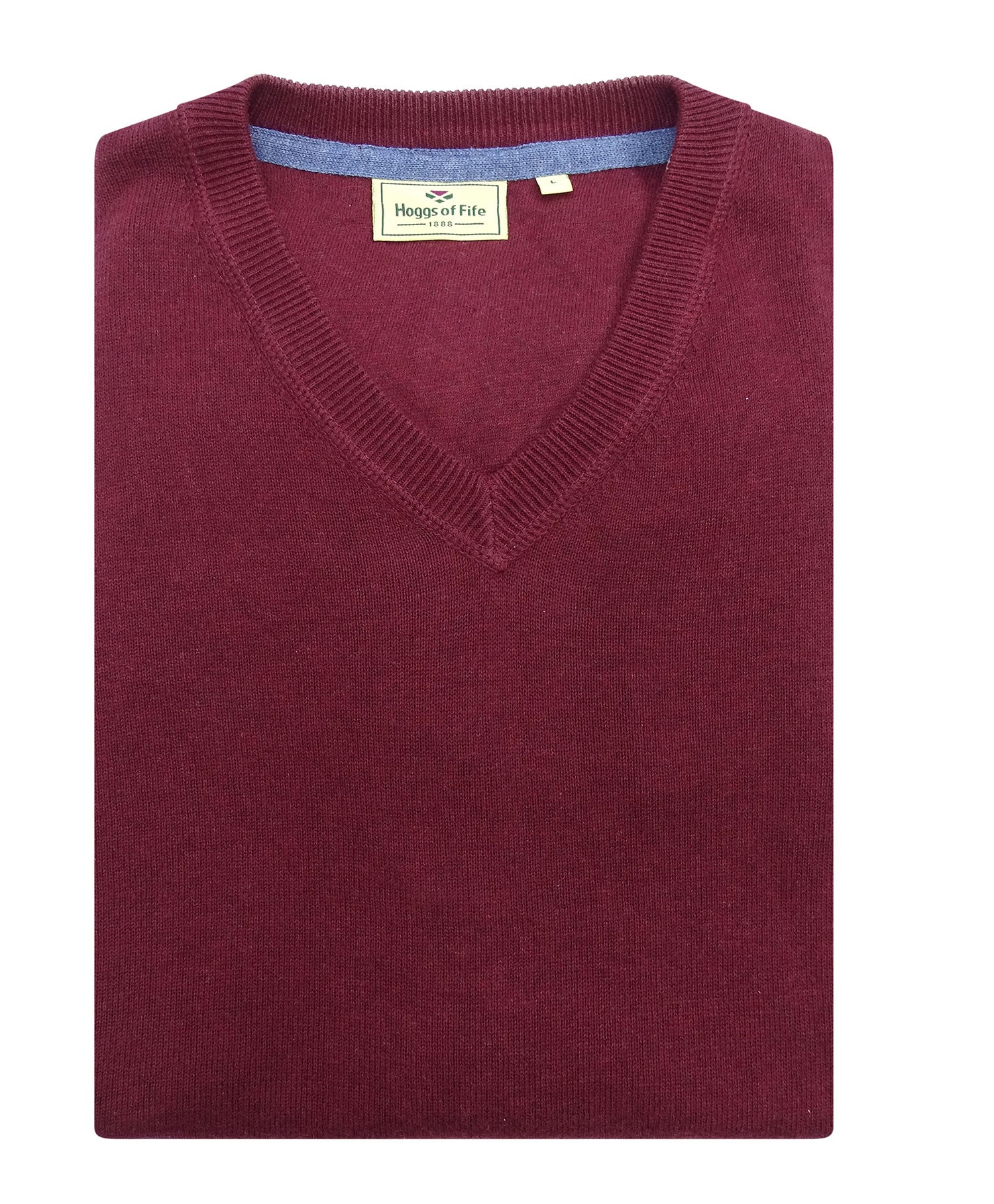 Burgundy Stirling V Neck Cotton Sweater by Hoggs of Fife 