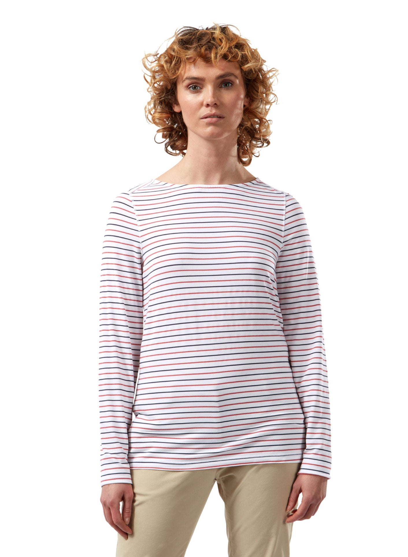 Craghoppers NosiLife Erin Ladies L/S Top Blue Navy / Pompeian Red Stripe