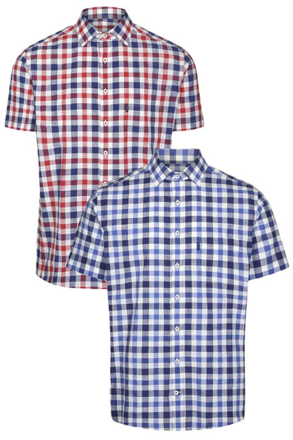 Champion Mens Holkham Short Sleeved Shirt In Red and Blue 