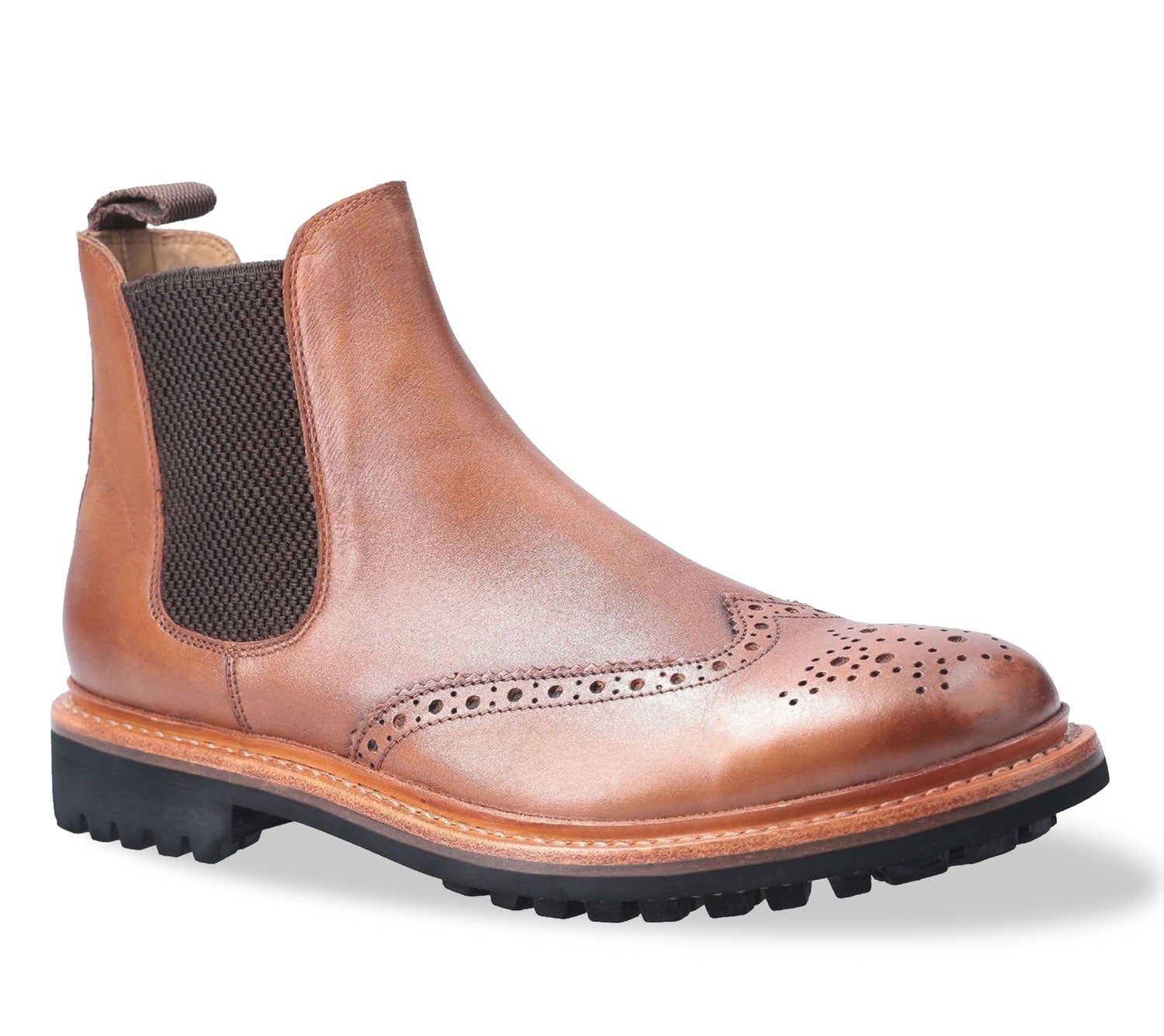 Tan Brown Cotswold Siddington Commando Brogue Chelsea Boot