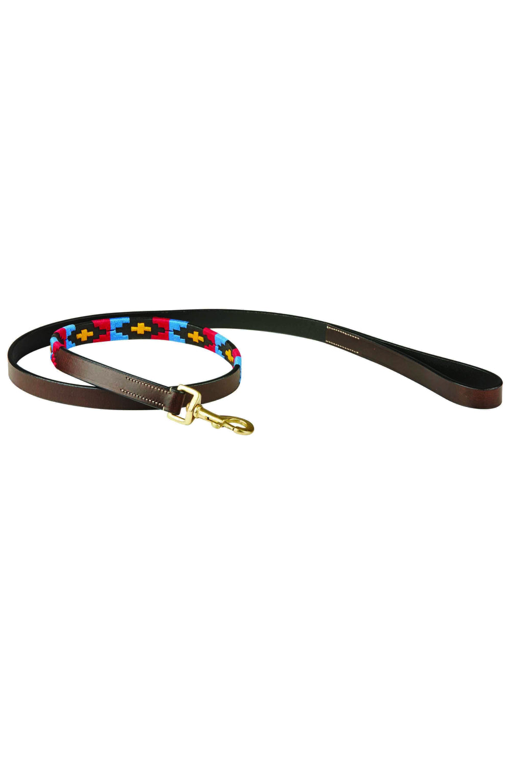 WeatherBeeta Polo Leather Dog Lead in Cowdray Brown/Pink/Blue/Yellow