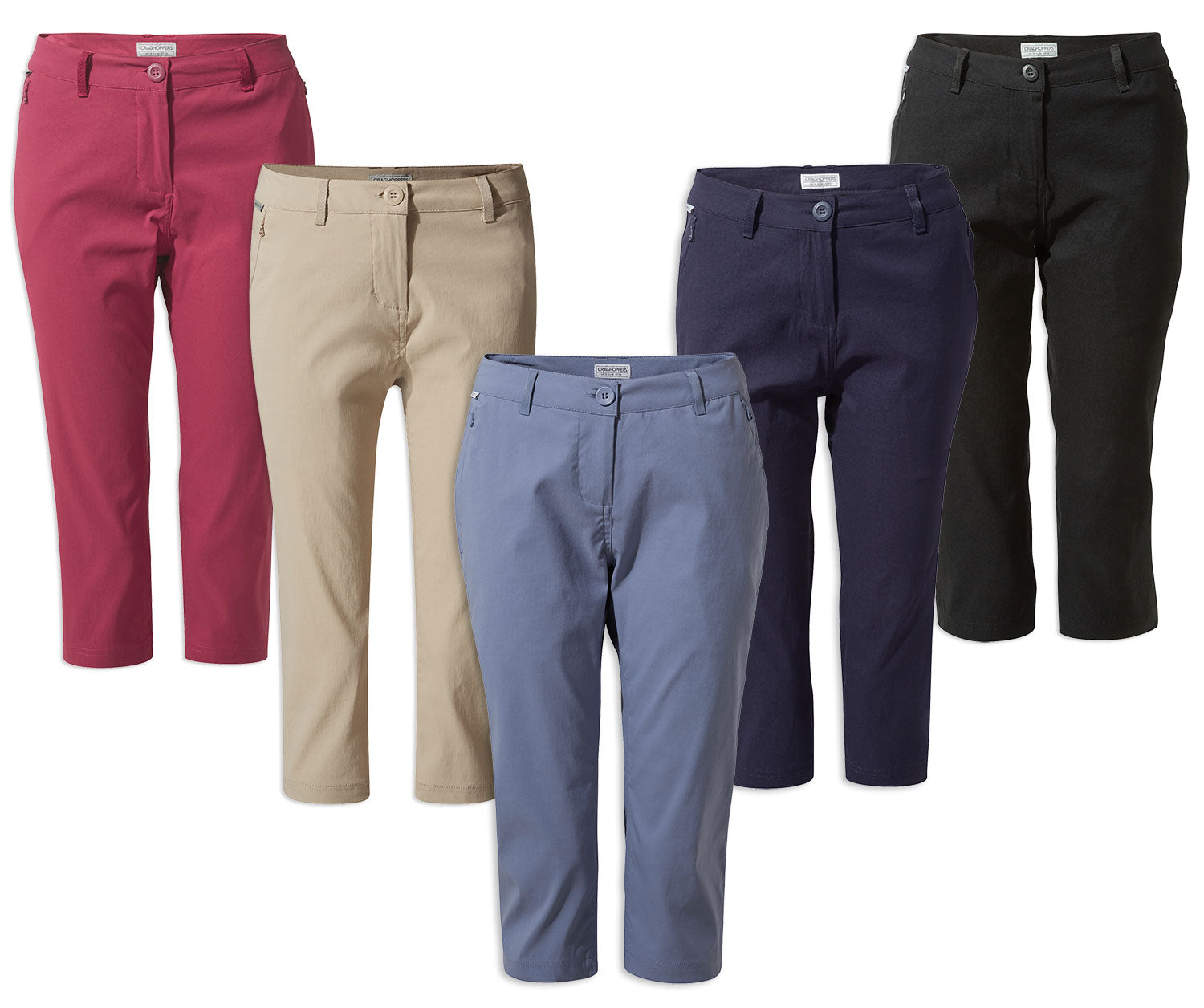 Craghoppers Kiwi Pro Crop II Trousers | Paradise Blue, Navy, Black, Sand, Amalfi Rose