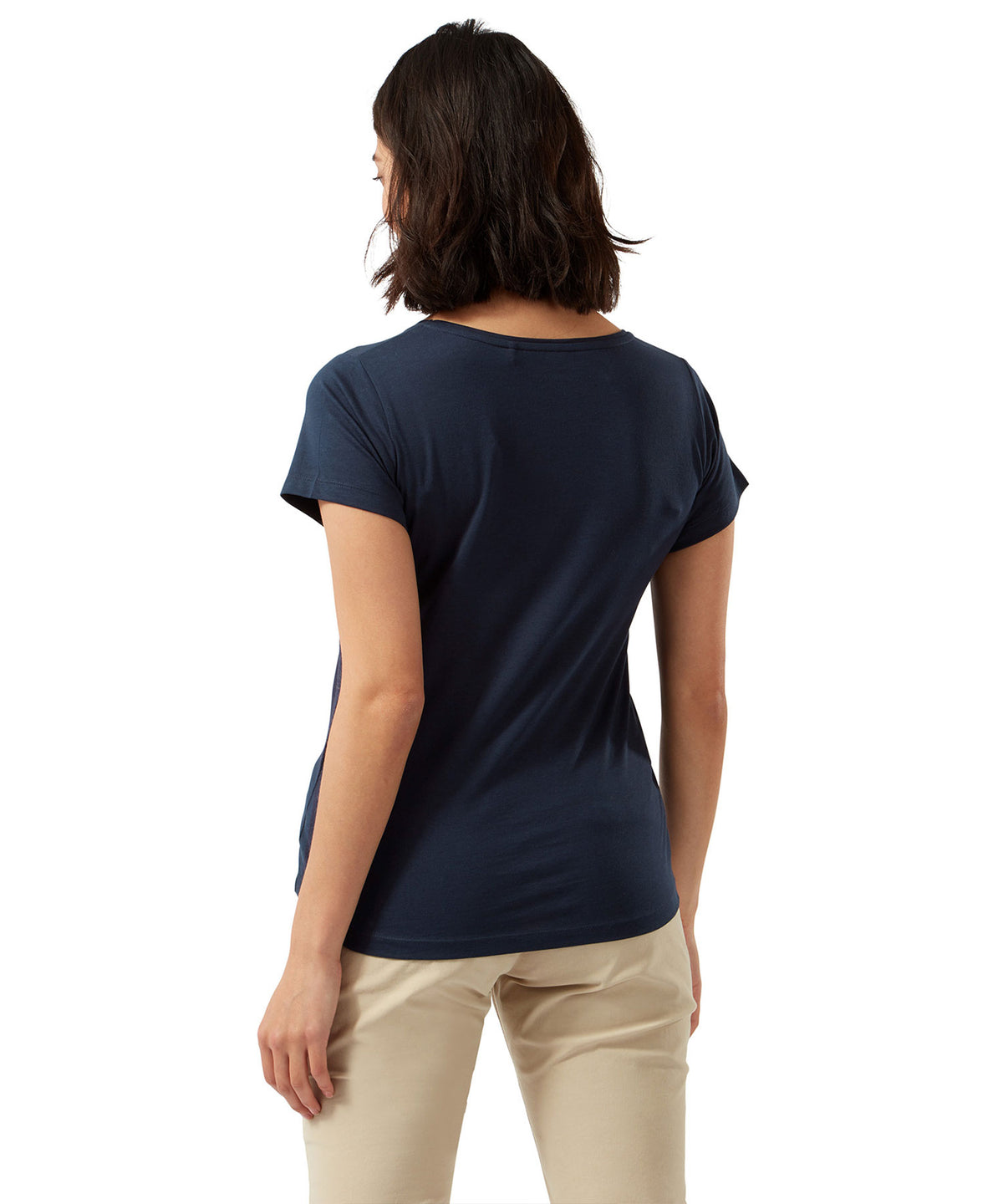 Blue Navy Floral Craghoppers Miri Short Sleeve T-Shirt on white background 