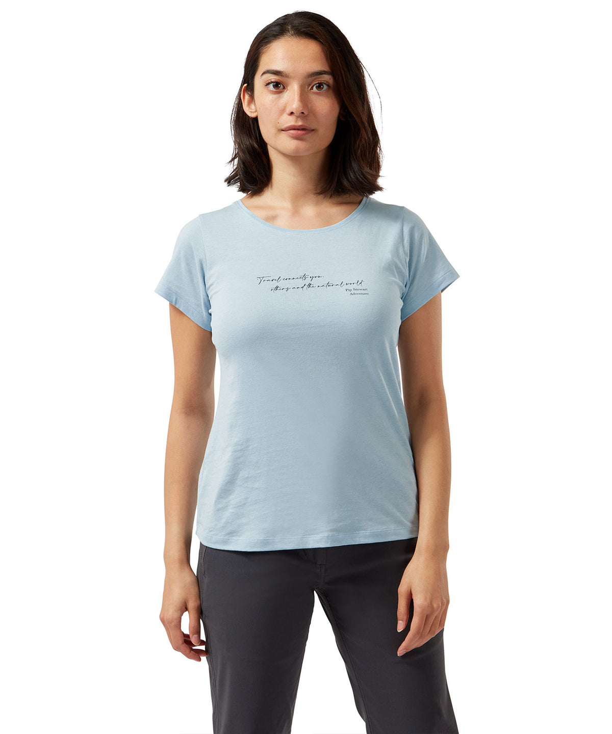 Harbour Blue Quote Craghoppers Miri Short Sleeve T-Shirt on white background 