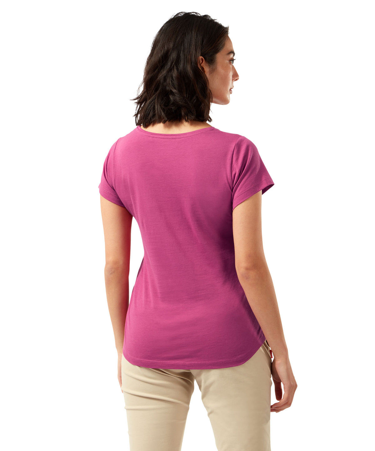 Raspberry Quote Craghoppers Miri Short Sleeve T-Shirt on white background 