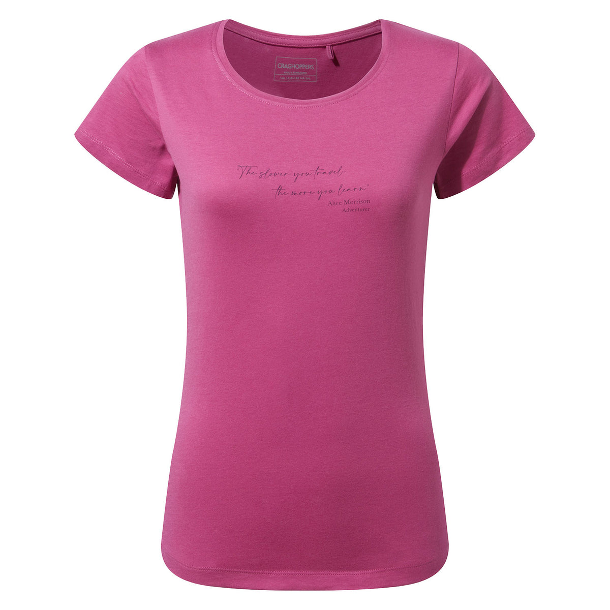 Raspberry Quote Craghoppers Miri Short Sleeve T-Shirt on white background 