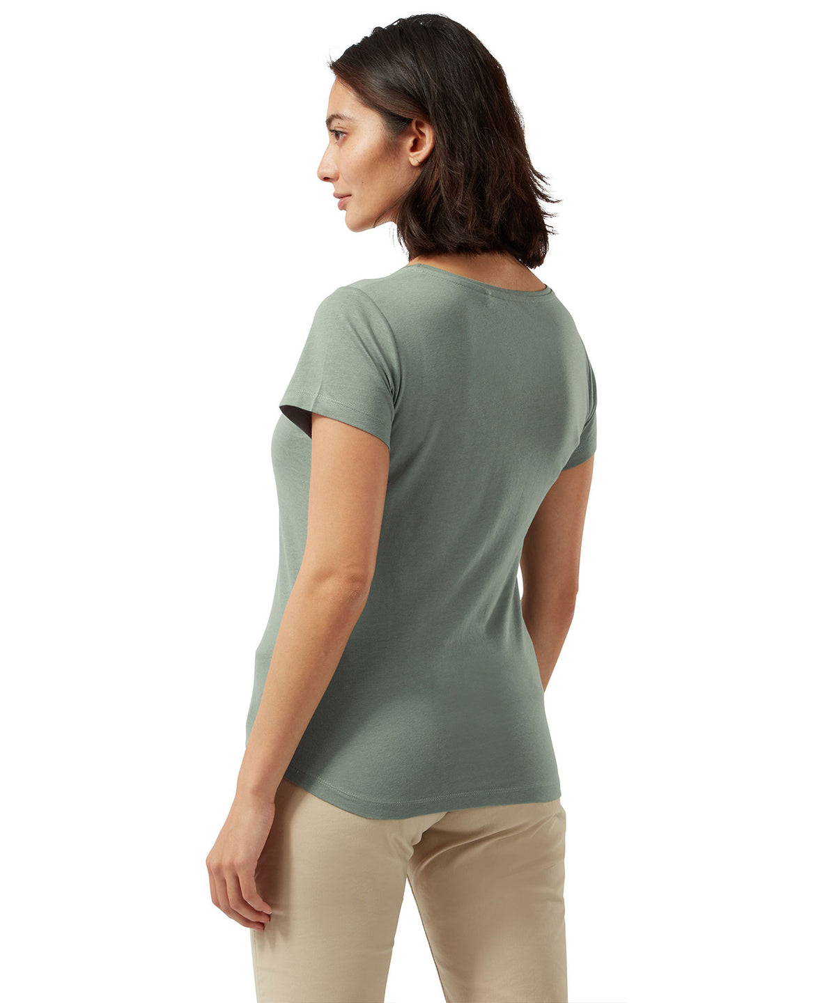 Sage Floral Craghoppers Miri Short Sleeve T-Shirt on white background 