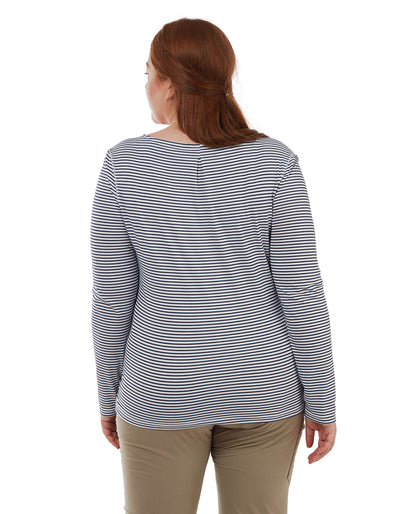 Blue Navy Stripe coloured Craghoppers NosiLife Erin Ladies L/S Top on white background 