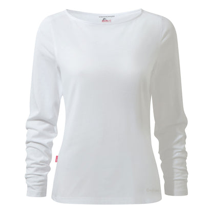 Optic White coloured Craghoppers NosiLife Erin Ladies L/S Top on white background 