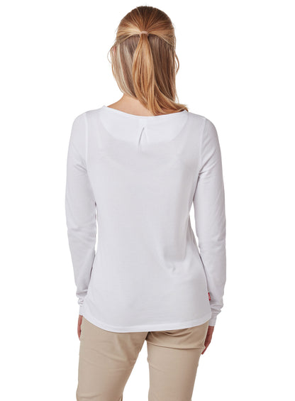 Optic White coloured Craghoppers NosiLife Erin Ladies L/S Top on white background 