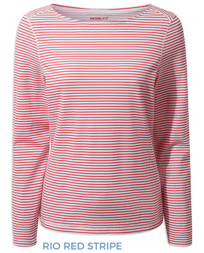 Rio Red Stripe coloured Craghoppers NosiLife Erin Ladies L/S Top on white background 